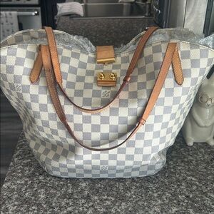 Louis Vuitton GM Checkered Tote Bag with Tan Accents